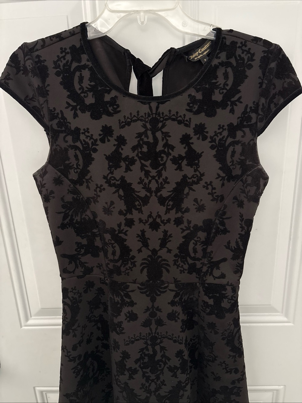 Juicy Couture Black Velvet Floral Charcoal Damask Dress